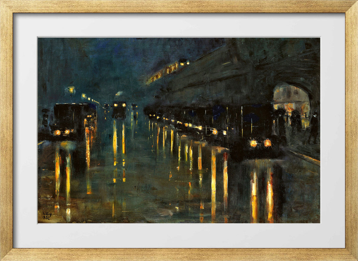 Bülowstrasse Elevated Railway Station at Night (1922) by Lesser Ury — gold frame
