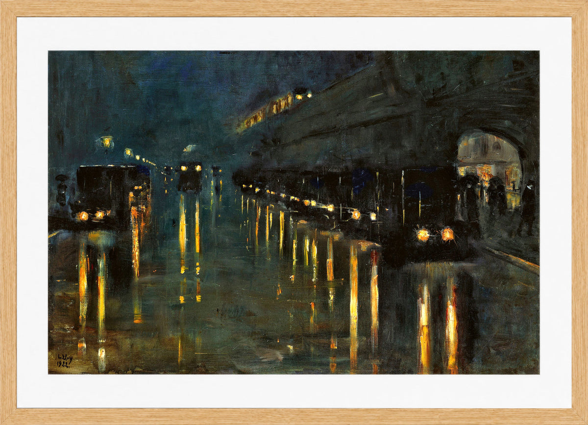 Bülowstrasse Elevated Railway Station at Night (1922) by Lesser Ury — oak frame
