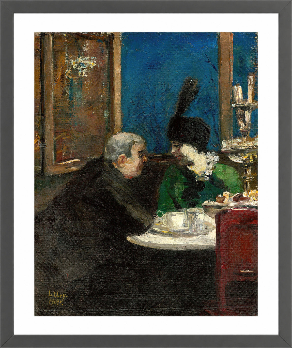 In Café Victoria, Berlin (1904) by Lesser Ury — dark grey frame
