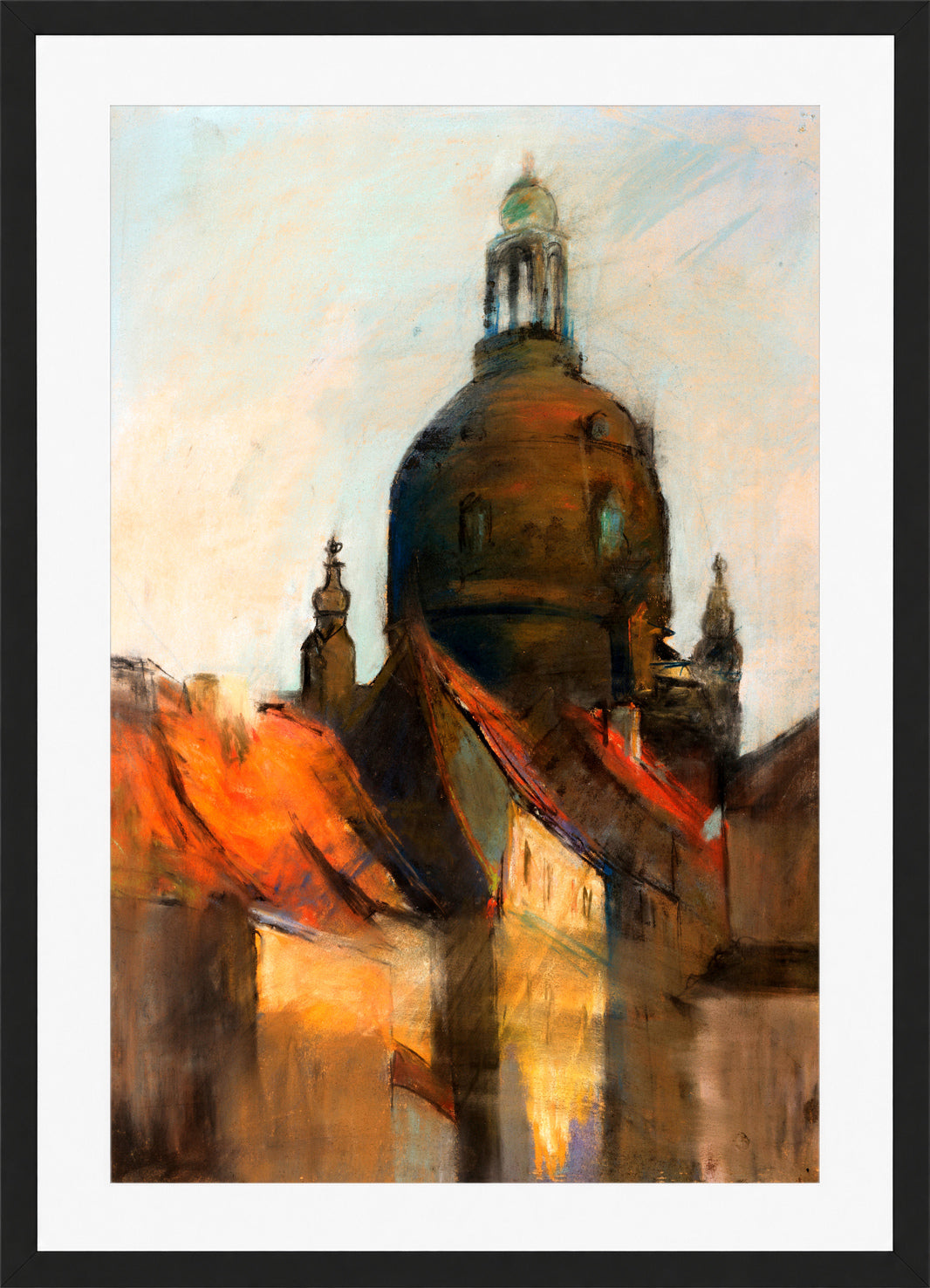 Dome of the Frauenkirche, Dresden (1890–1900) by Lesser Ury — black frame