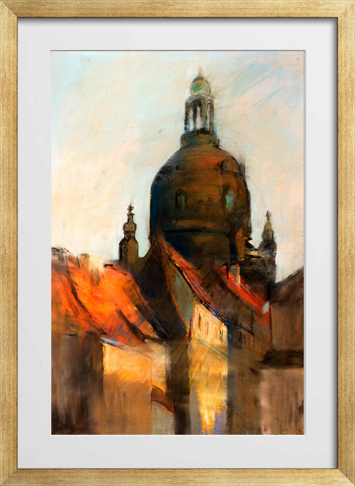 Dome of the Frauenkirche, Dresden (1890–1900) by Lesser Ury — gold frame