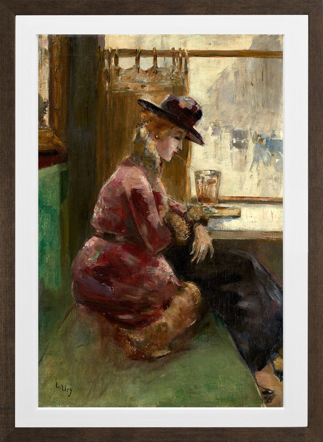 Lady in a Café, Berlin (1910–1920) by Lesser Ury — brown frame