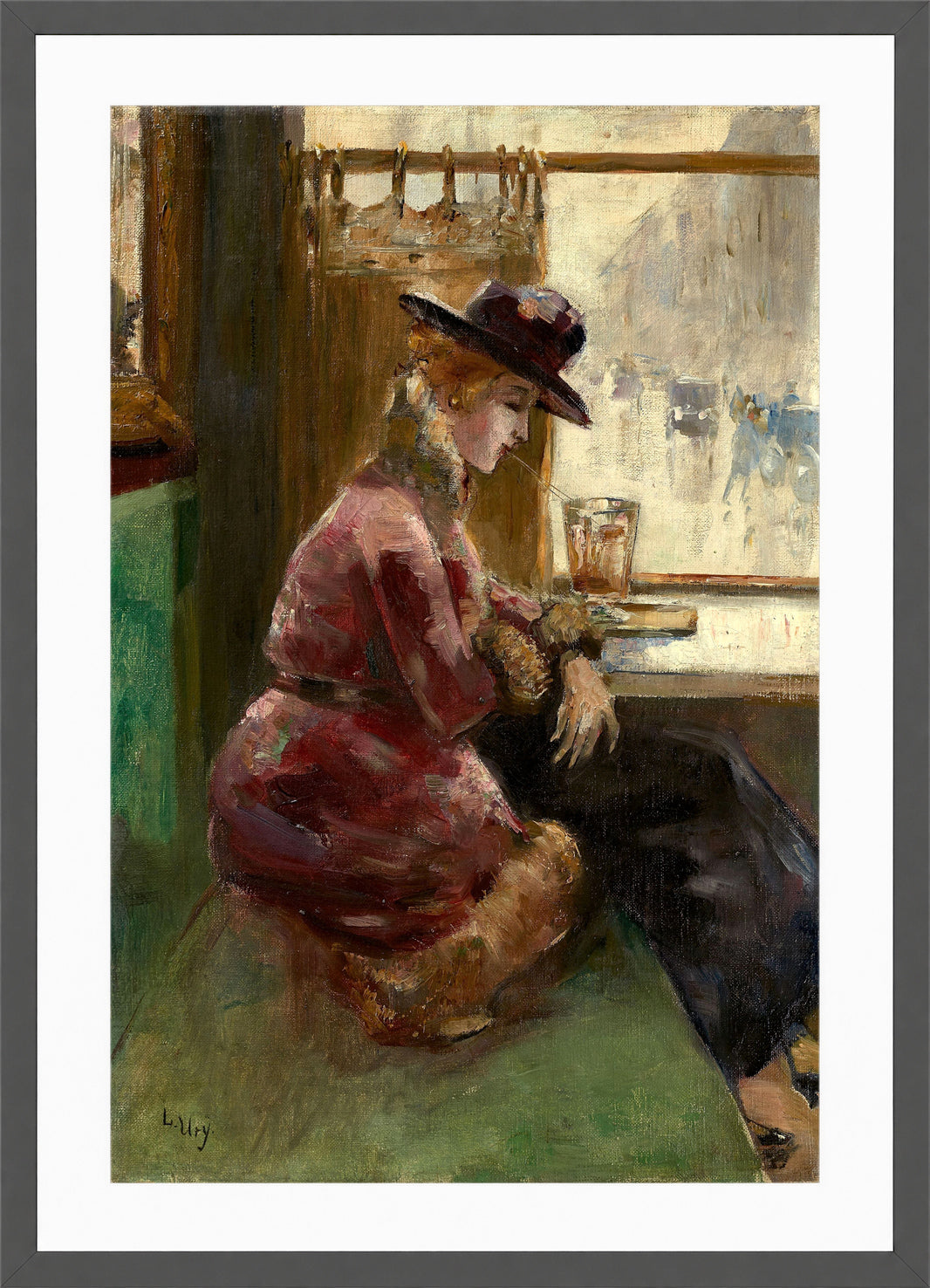 Lady in a Café, Berlin (1910–1920) by Lesser Ury — dark grey frame