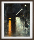 Berlin Street Scene at Night (c. 1915–1920) by Lesser Ury — brown frame