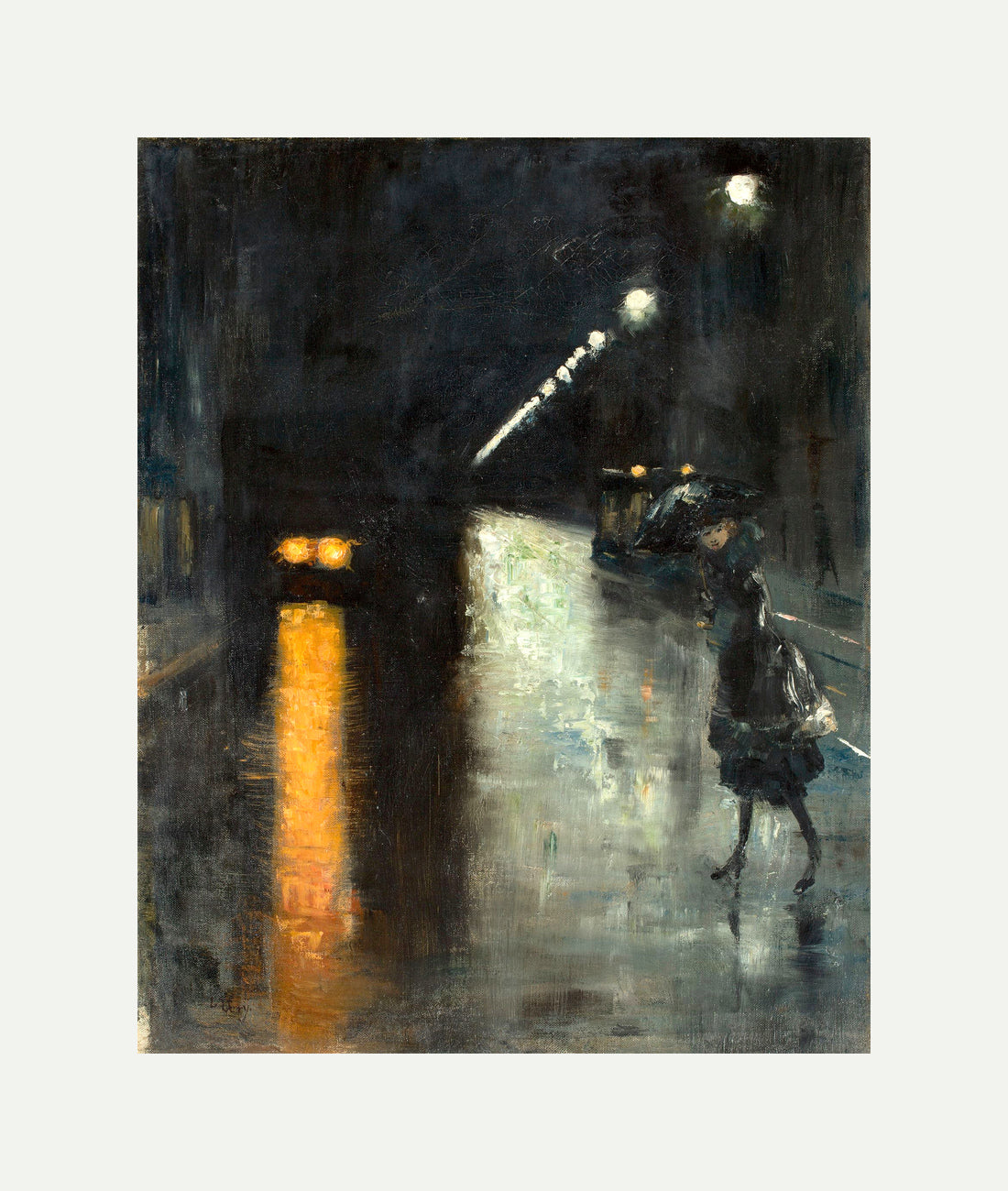Berlin Street Scene at Night (c. 1915–1920) by Lesser Ury — rolled canvas