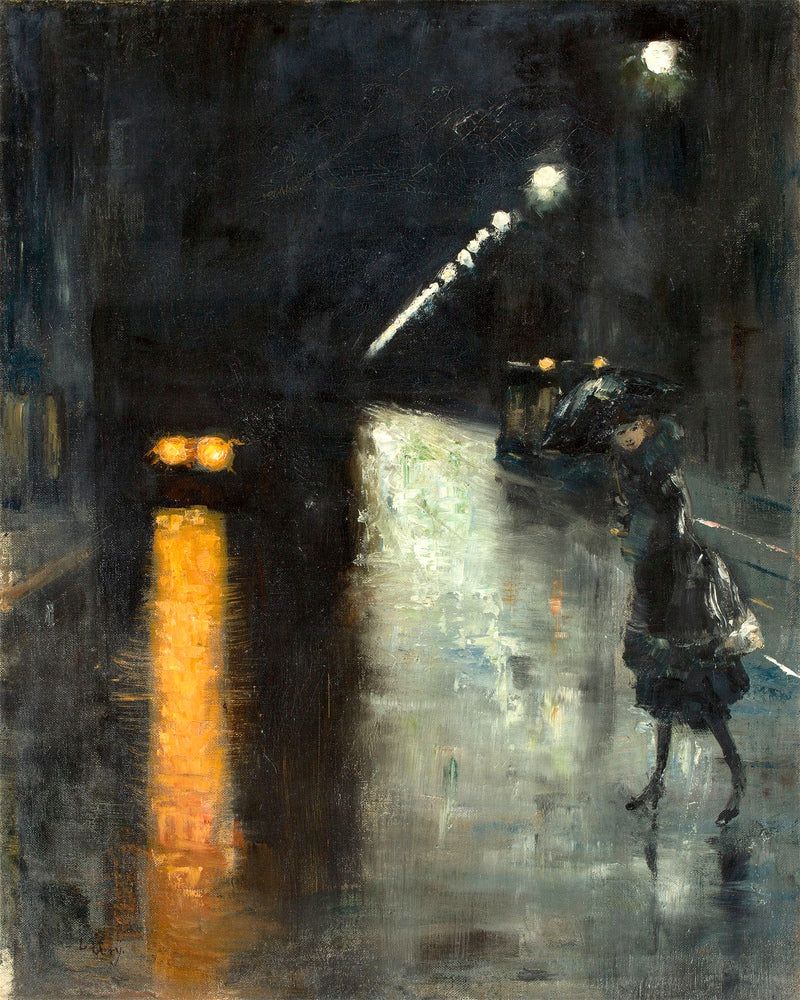 Berlin Street Scene at Night (c. 1915–1920) by Lesser Ury — unframed