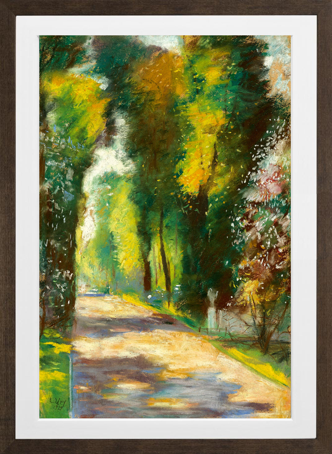 Sunny Park Path (1924) by Lesser Ury — brown frame