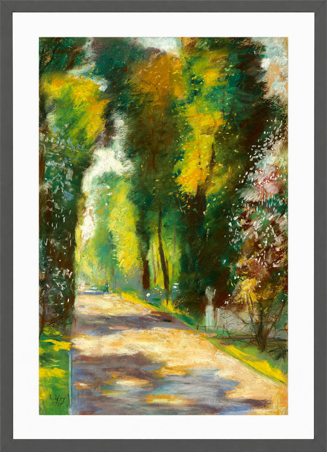 Sunny Park Path (1924) by Lesser Ury — dark grey frame