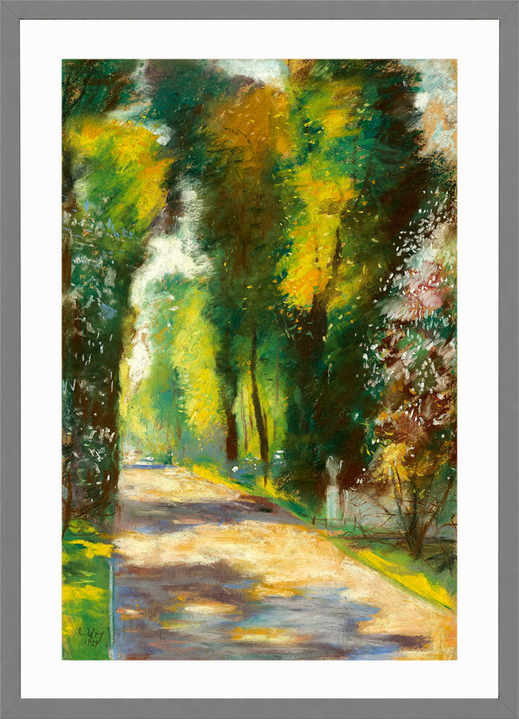 Sunny Park Path (1924) by Lesser Ury — light grey frame