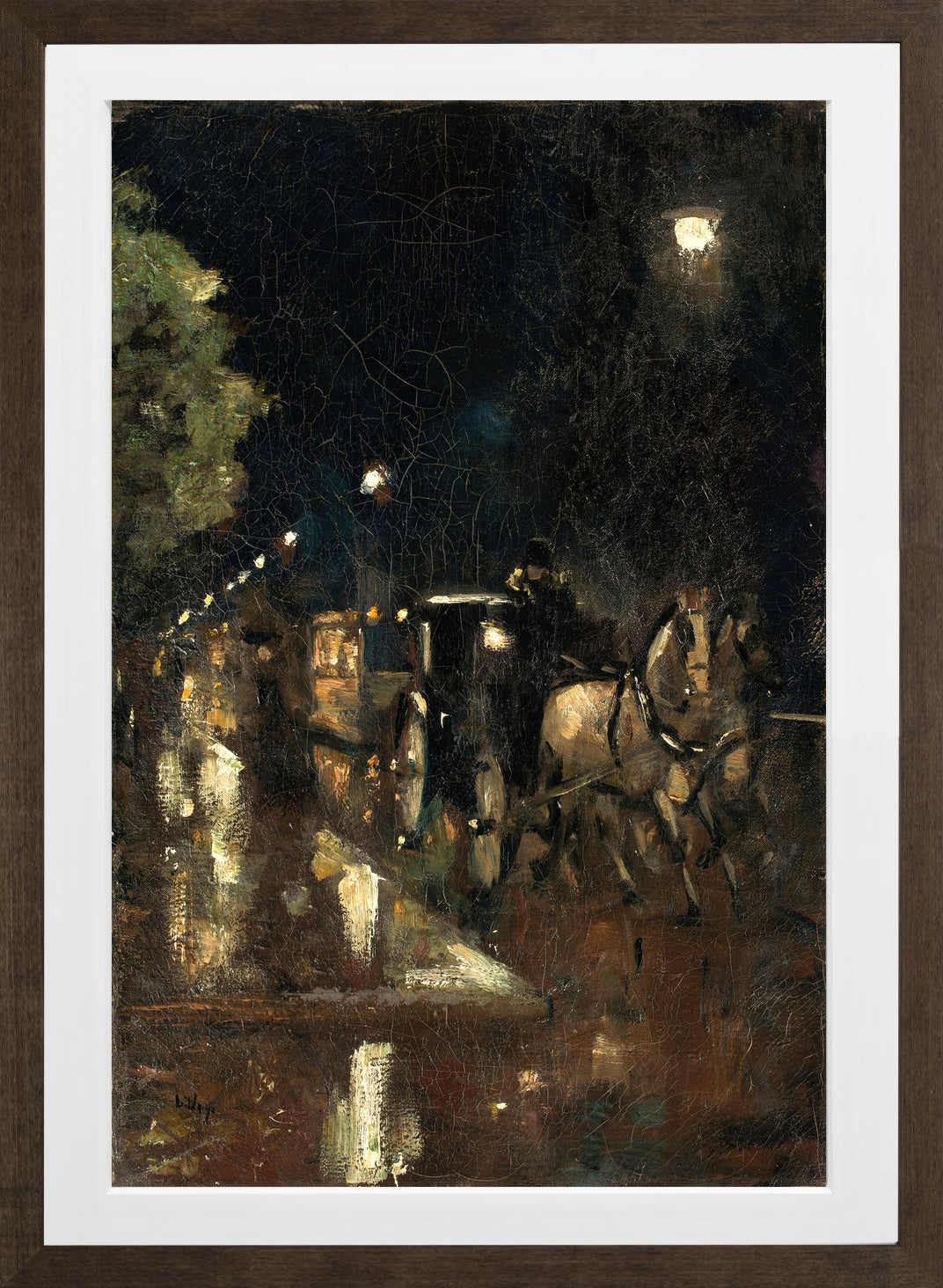 Berlin Street at Night in the Rain (c. 1898–1900) by Lesser Ury — brown frame