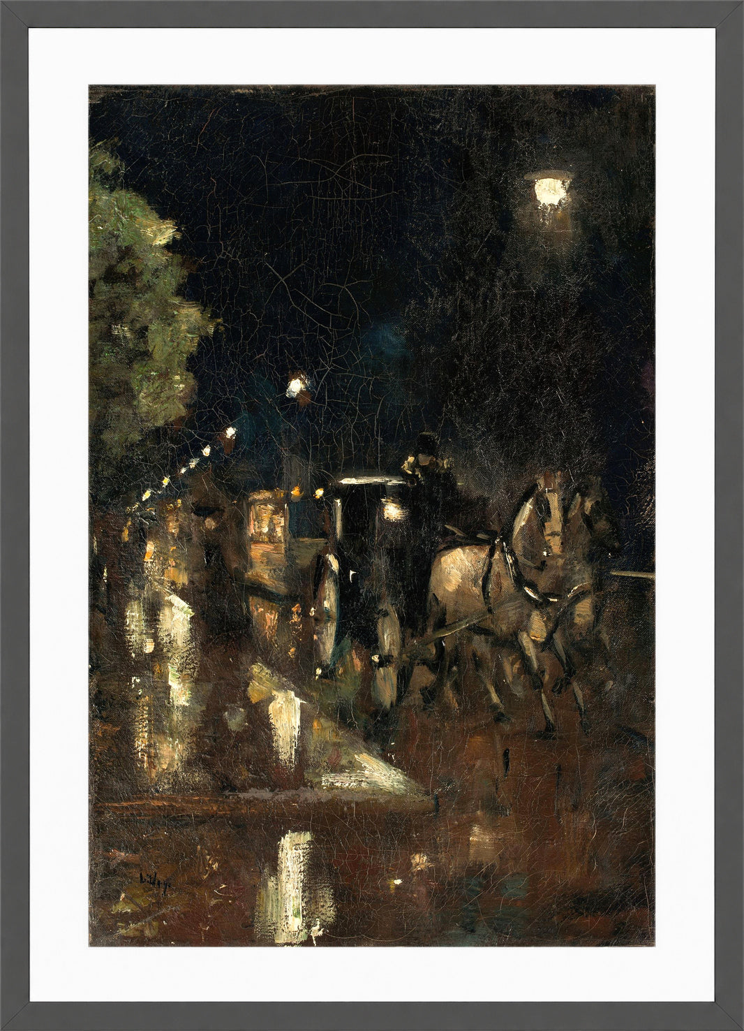 Berlin Street at Night in the Rain (c. 1898–1900) by Lesser Ury — dark grey frame