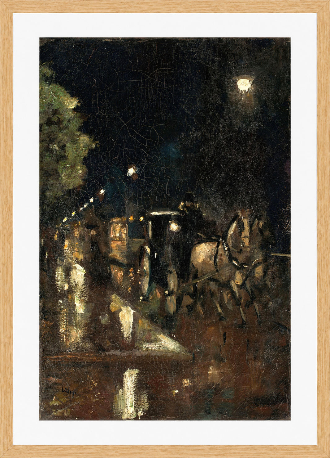 Berlin Street at Night in the Rain (c. 1898–1900) by Lesser Ury — oak frame