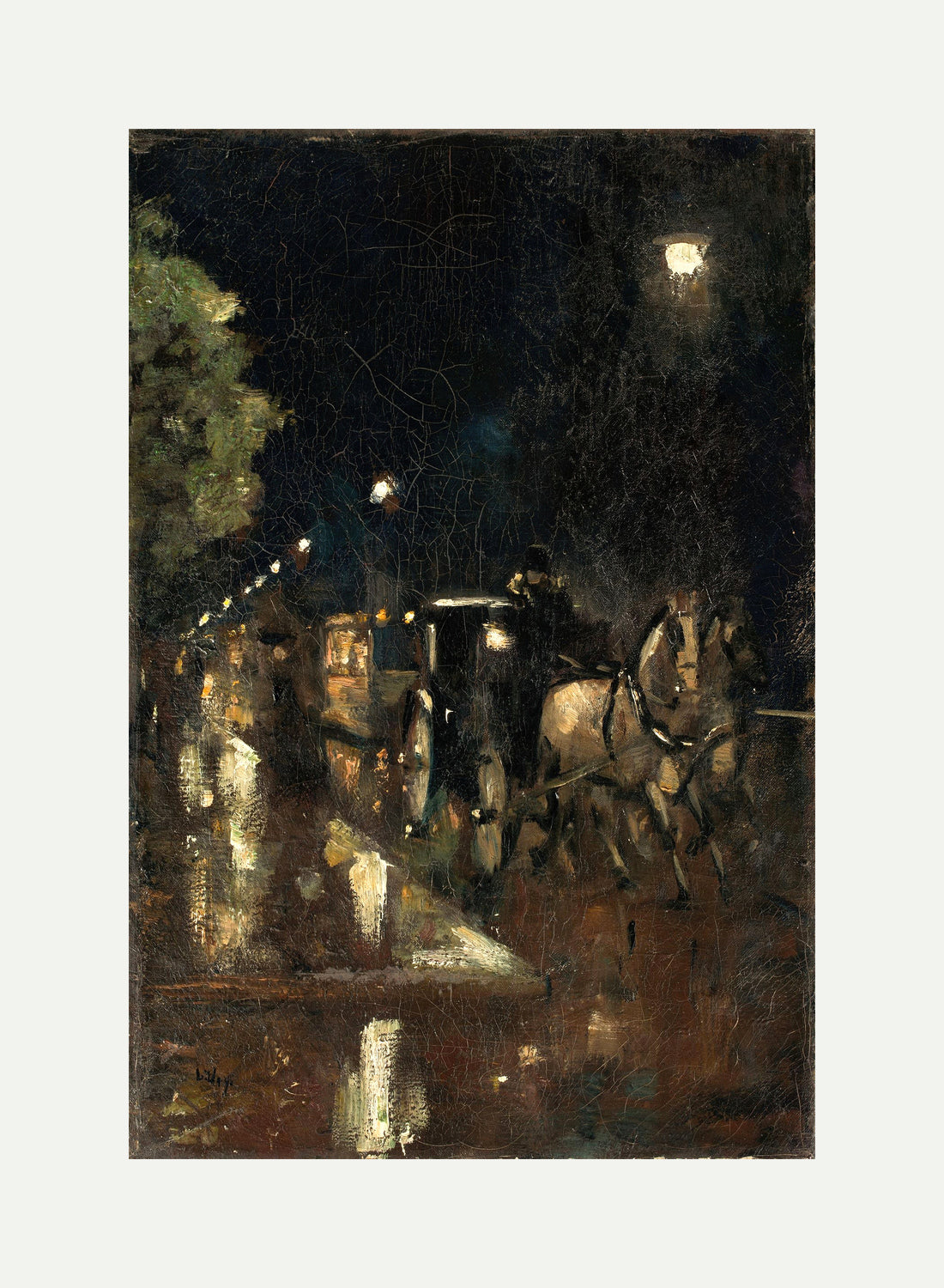 Berlin Street at Night in the Rain (c. 1898–1900) by Lesser Ury — rolled canvas