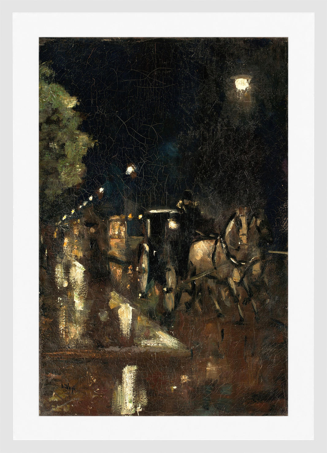 Berlin Street at Night in the Rain (c. 1898–1900) by Lesser Ury — white frame