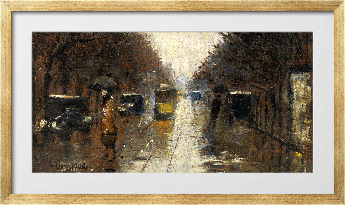 Berlin Street Scene in the Rain (1926) by Lesser Ury — gold frame