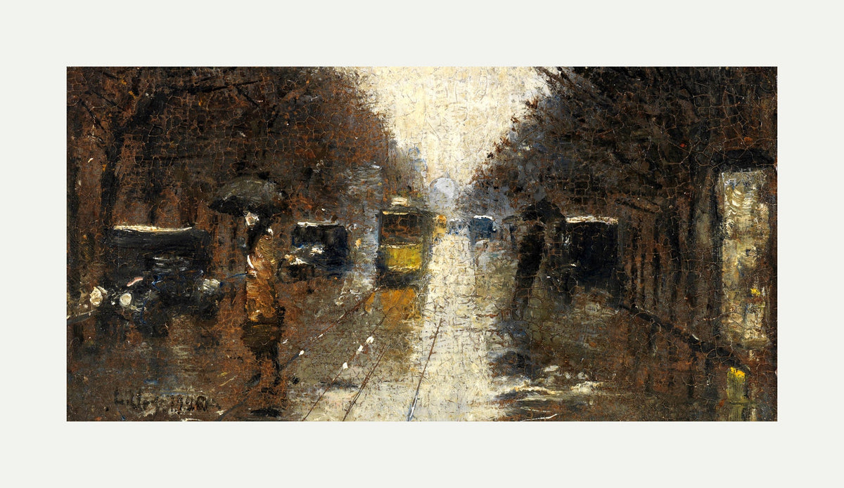 Berlin Street Scene in the Rain (1926) by Lesser Ury — rolled canvas