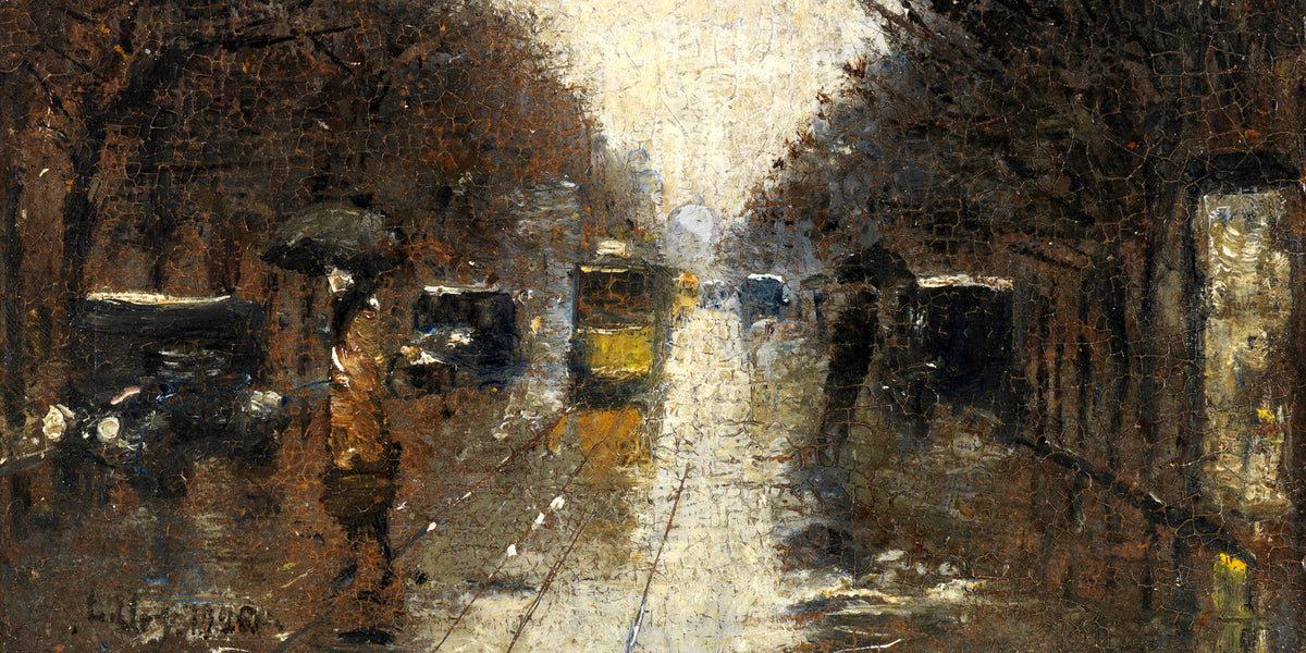 Berlin Street Scene in the Rain (1926) by Lesser Ury — unframed