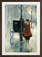 Street Scene with a Woman, Berlin (1918) by Lesser Ury — brown frame