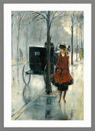 Street Scene with a Woman, Berlin (1918) by Lesser Ury — light grey frame