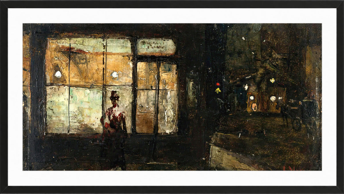 The Illuminated Shop Window at Night (1881) by Lesser Ury — black frame