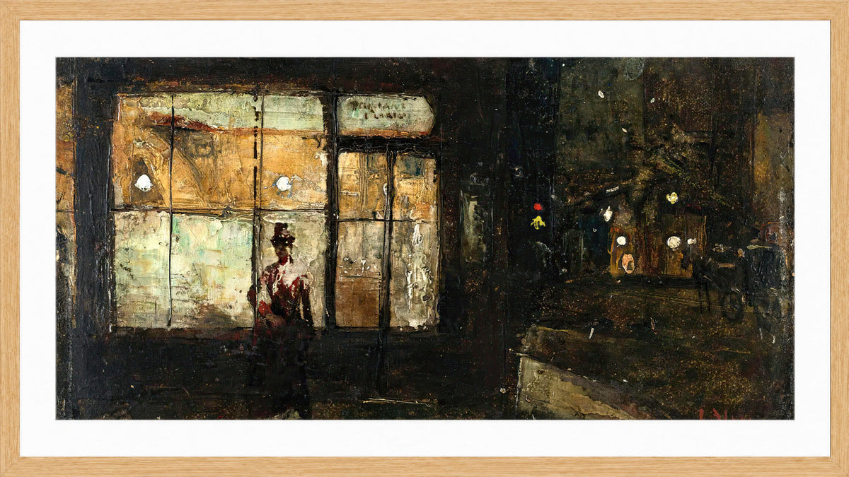 The Illuminated Shop Window at Night (1881) by Lesser Ury — oak frame