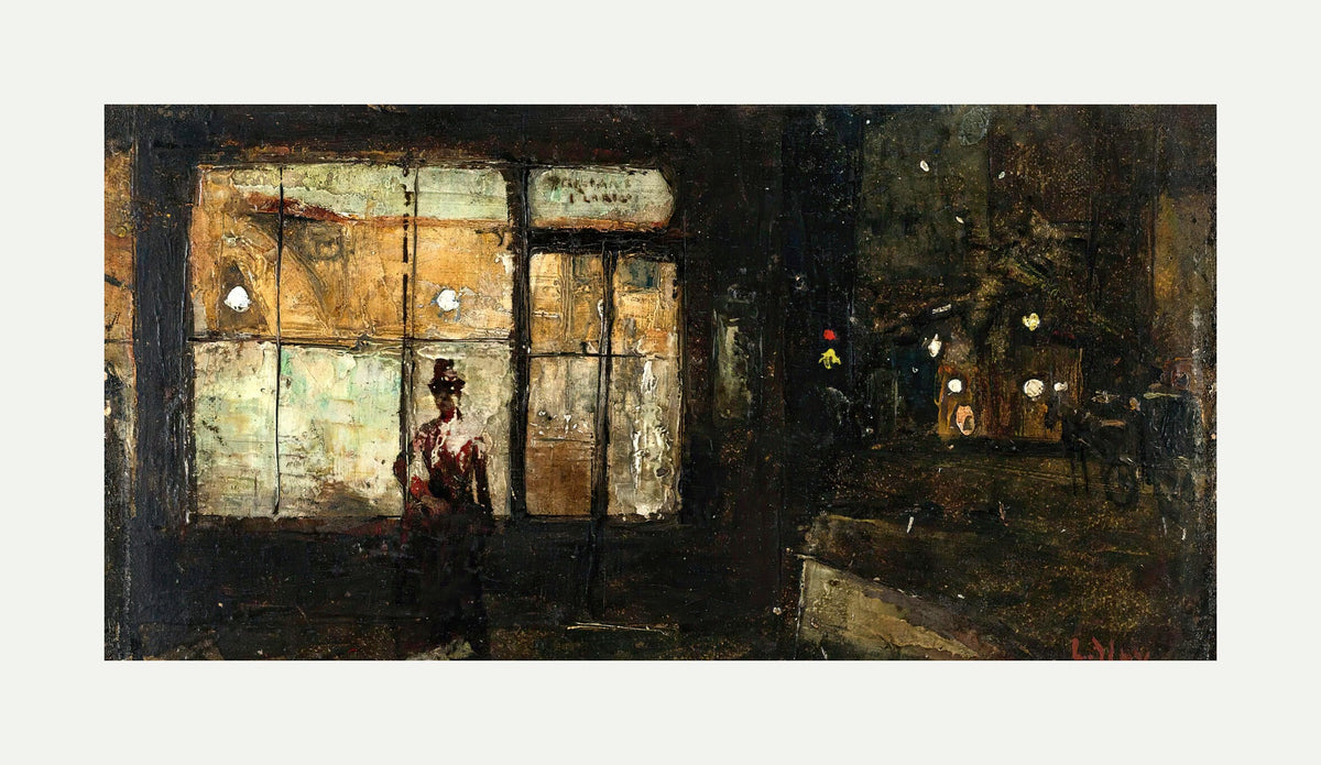The Illuminated Shop Window at Night (1881) by Lesser Ury — rolled canvas