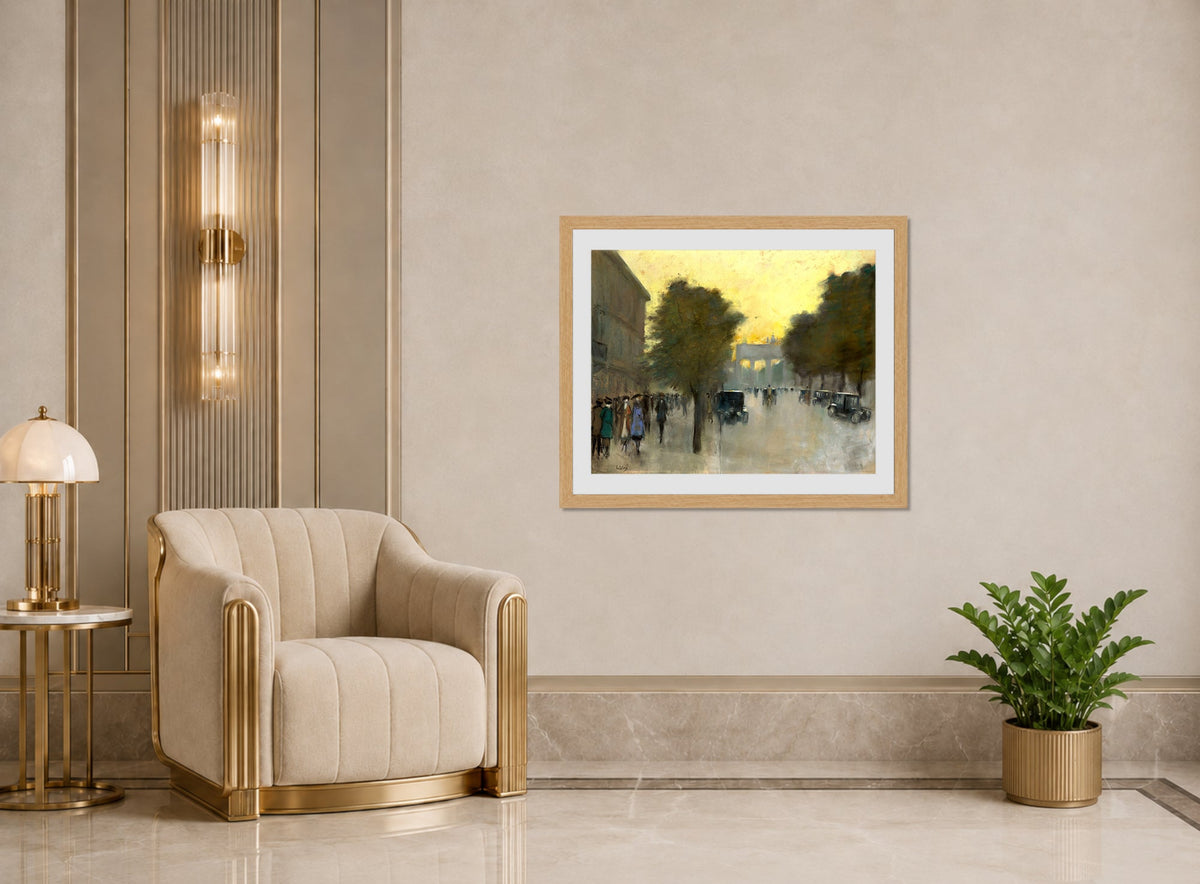 Unter den Linden towards the Brandenburg Gate (c. 1920) by Lesser Ury — art deco roomset
