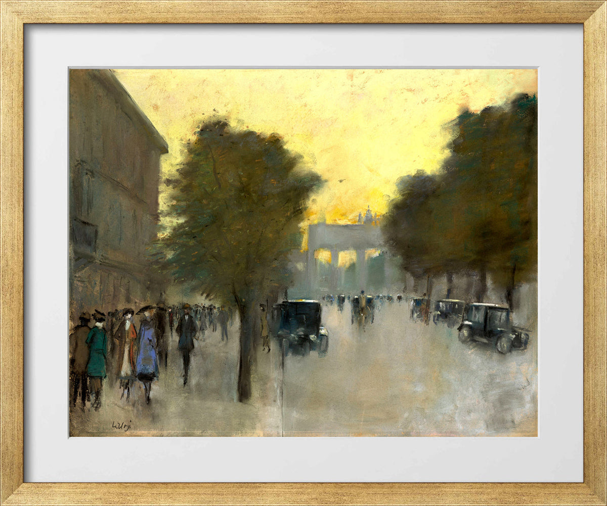 Unter den Linden towards the Brandenburg Gate (c. 1920) by Lesser Ury — gold frame