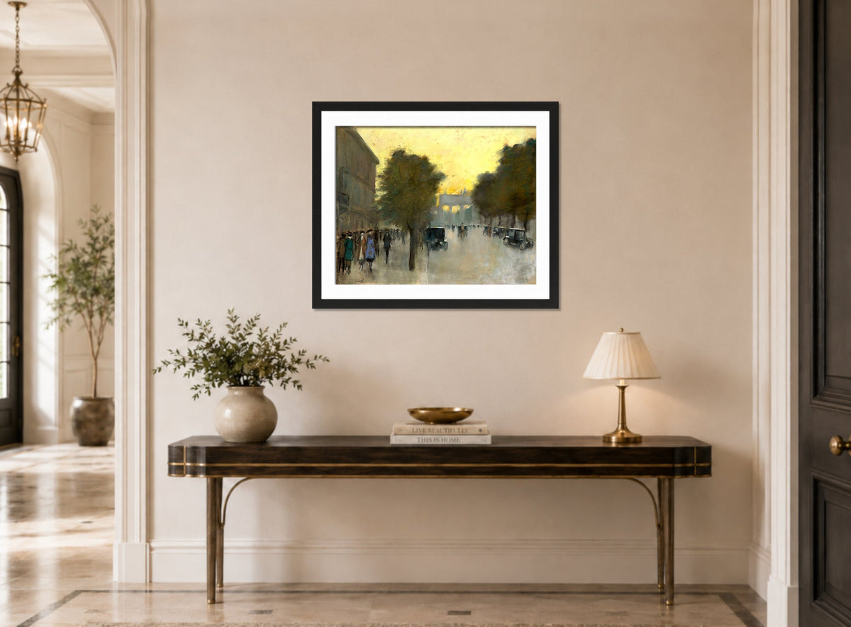 Unter den Linden towards the Brandenburg Gate (c. 1920) by Lesser Ury — hallway