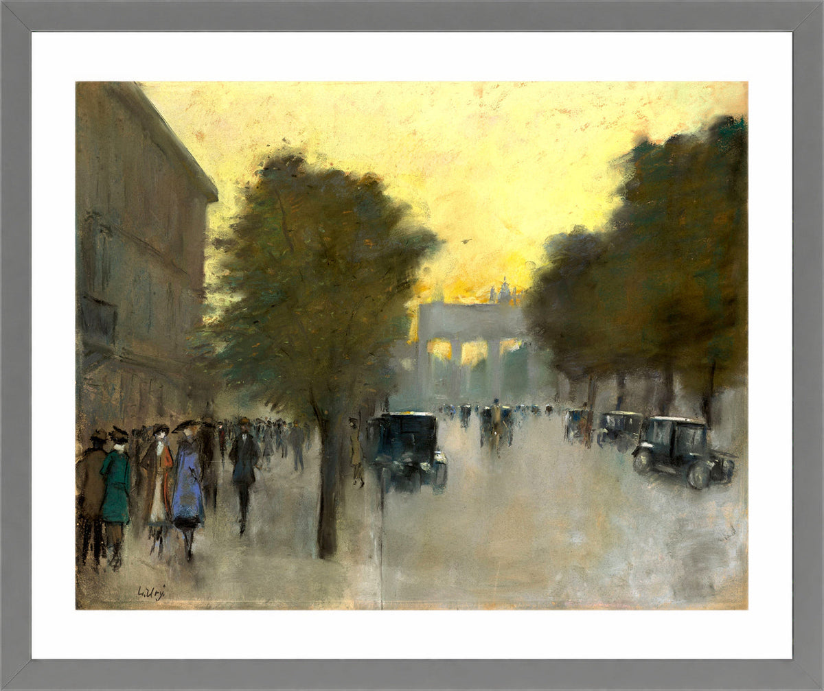 Unter den Linden towards the Brandenburg Gate (c. 1920) by Lesser Ury — light grey frame
