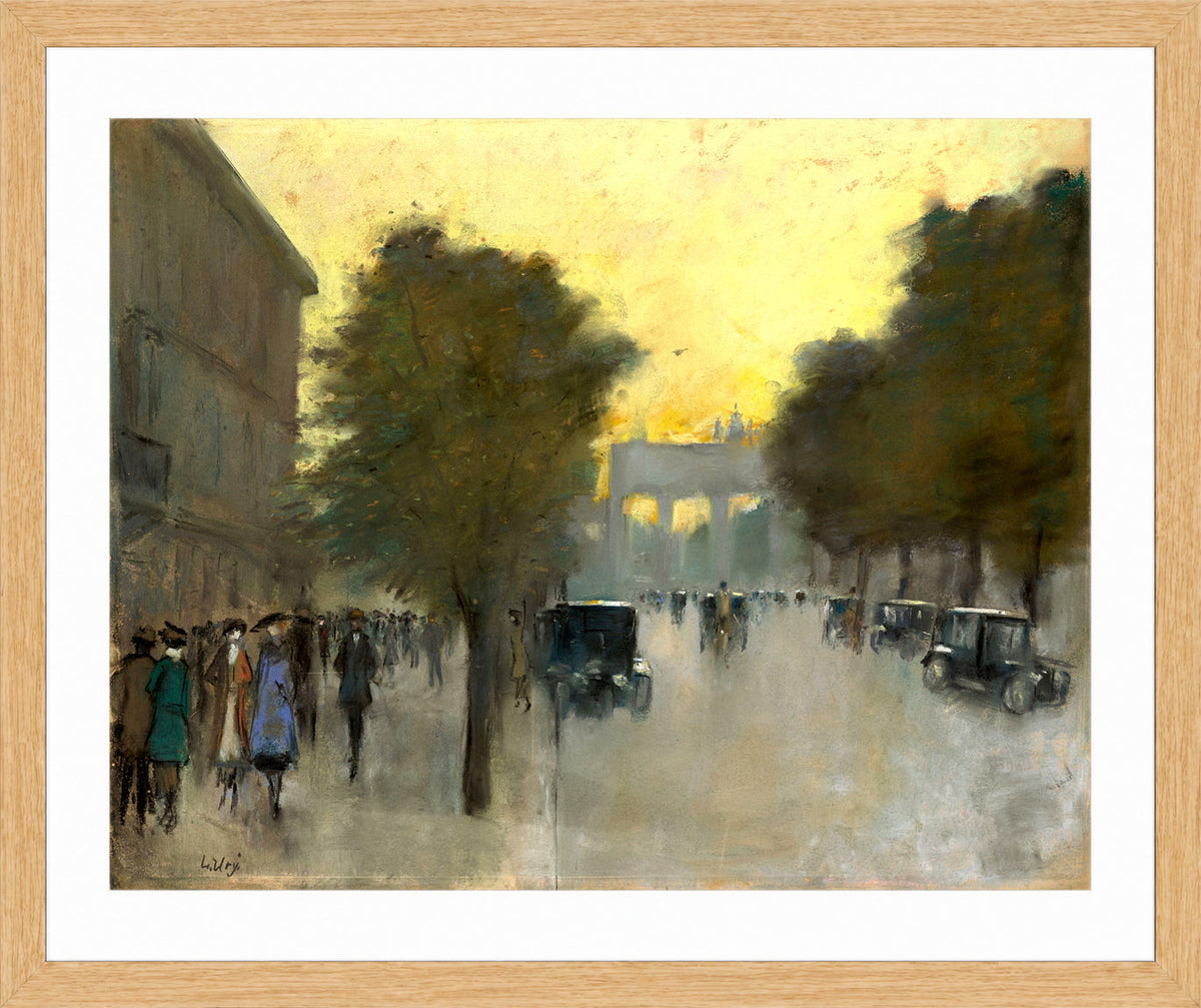 Unter den Linden towards the Brandenburg Gate (c. 1920) by Lesser Ury — oak frame