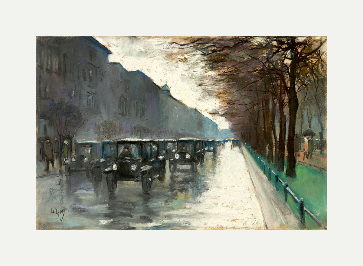 Unter den Linden with Cabs in the Rain (1920s) by Lesser Ury — rolled canvas