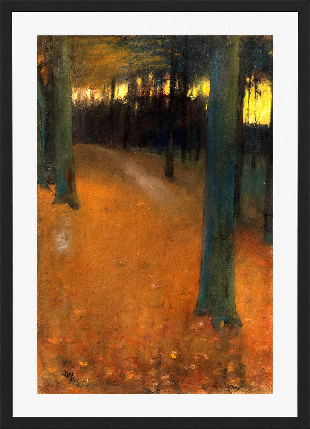 Woodland in Evening Light (1890) by Lesser Ury — black frame