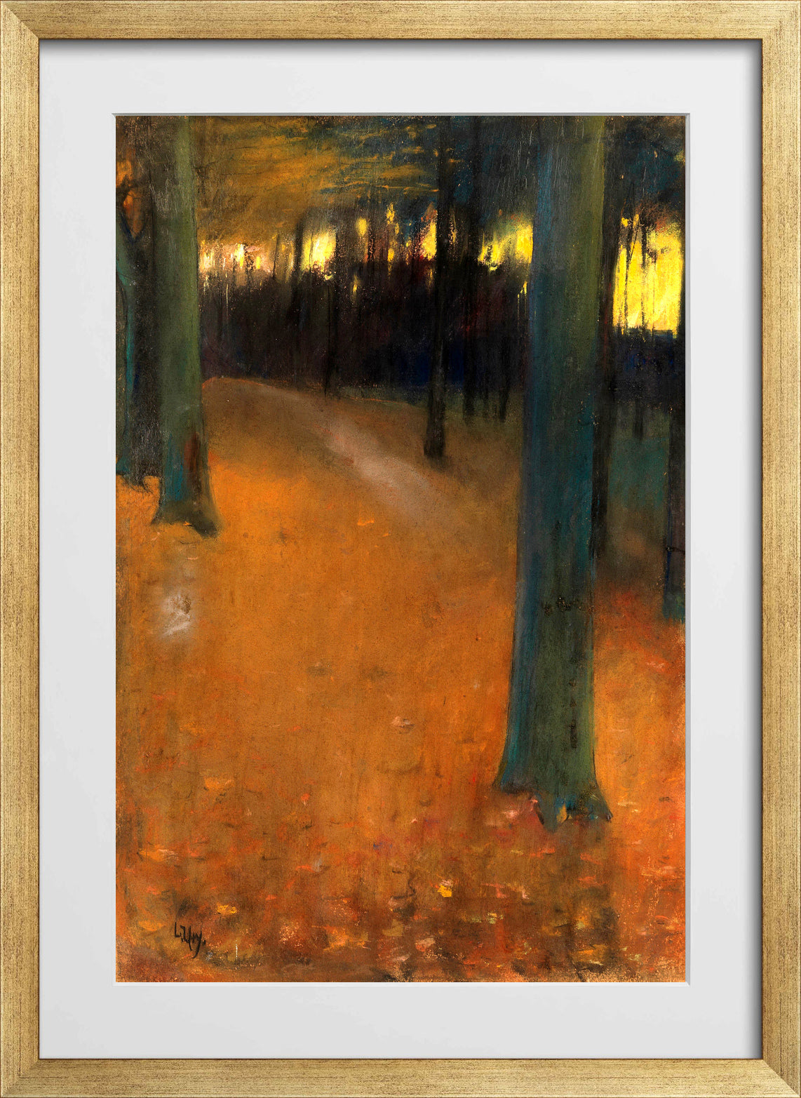 Woodland in Evening Light (1890) by Lesser Ury — gold frame