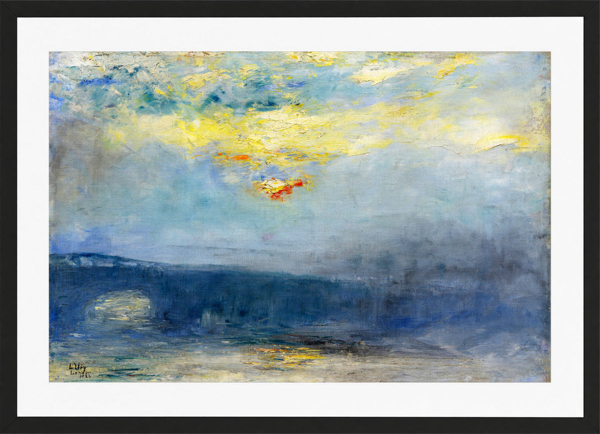 Waterloo Bridge in Fog, London (1926) by Lesser Ury — black frame