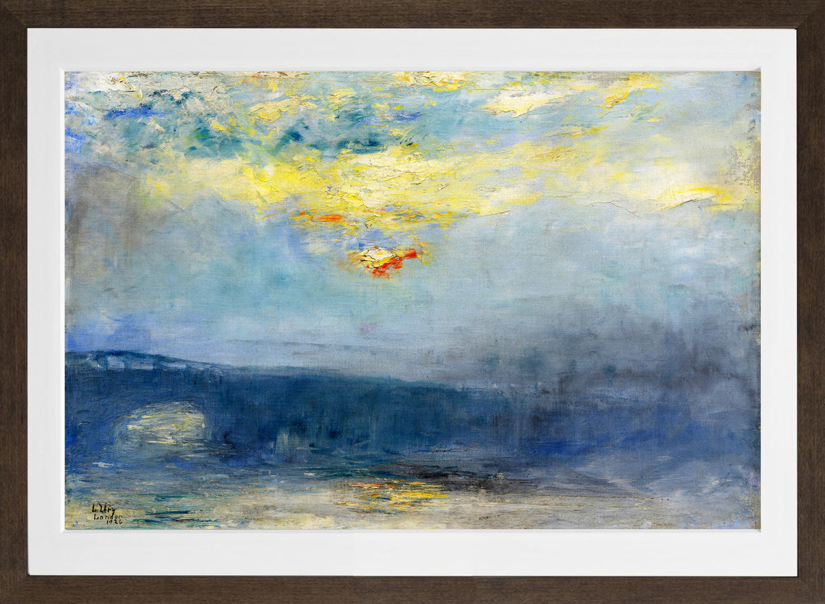 Waterloo Bridge in Fog, London (1926) by Lesser Ury — brown frame