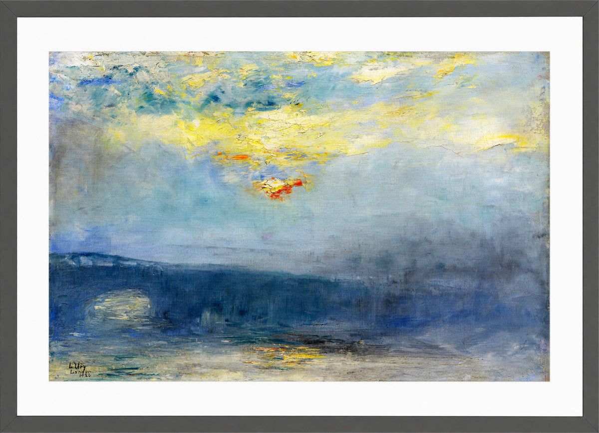 Waterloo Bridge in Fog, London (1926) by Lesser Ury — dark grey frame