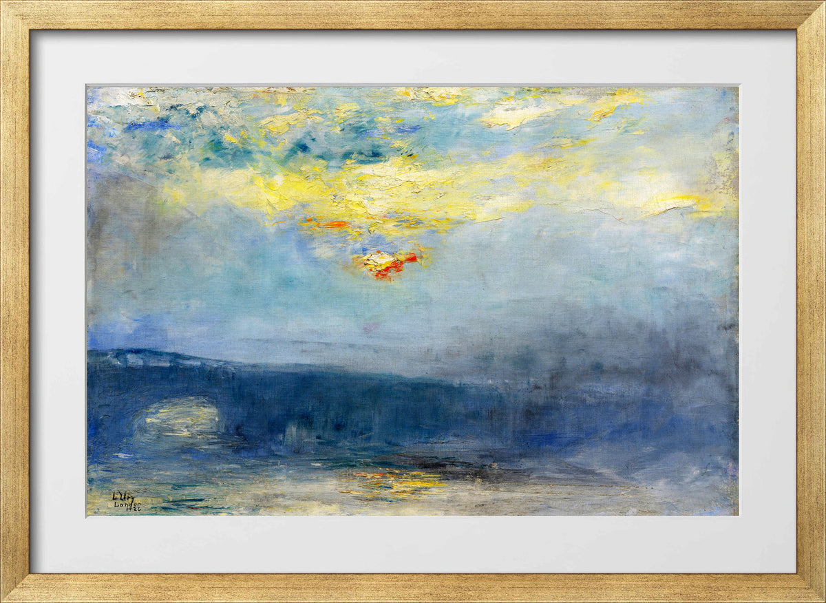 Waterloo Bridge in Fog, London (1926) by Lesser Ury — gold frame