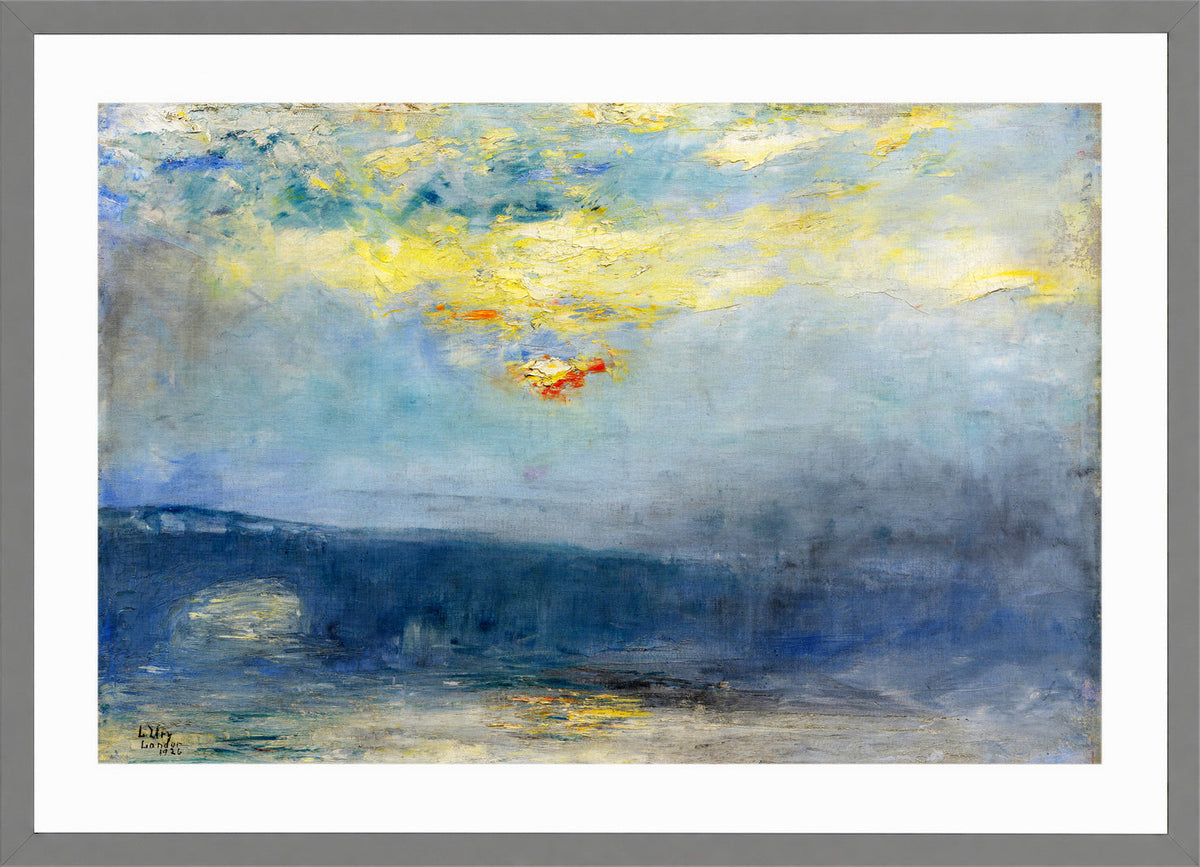 Waterloo Bridge in Fog, London (1926) by Lesser Ury — light grey frame