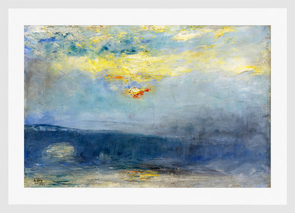 Waterloo Bridge in Fog, London (1926) by Lesser Ury — white frame