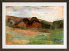 Meadow Landscape with Farmhouses (1889) by Lesser Ury — brown frame
