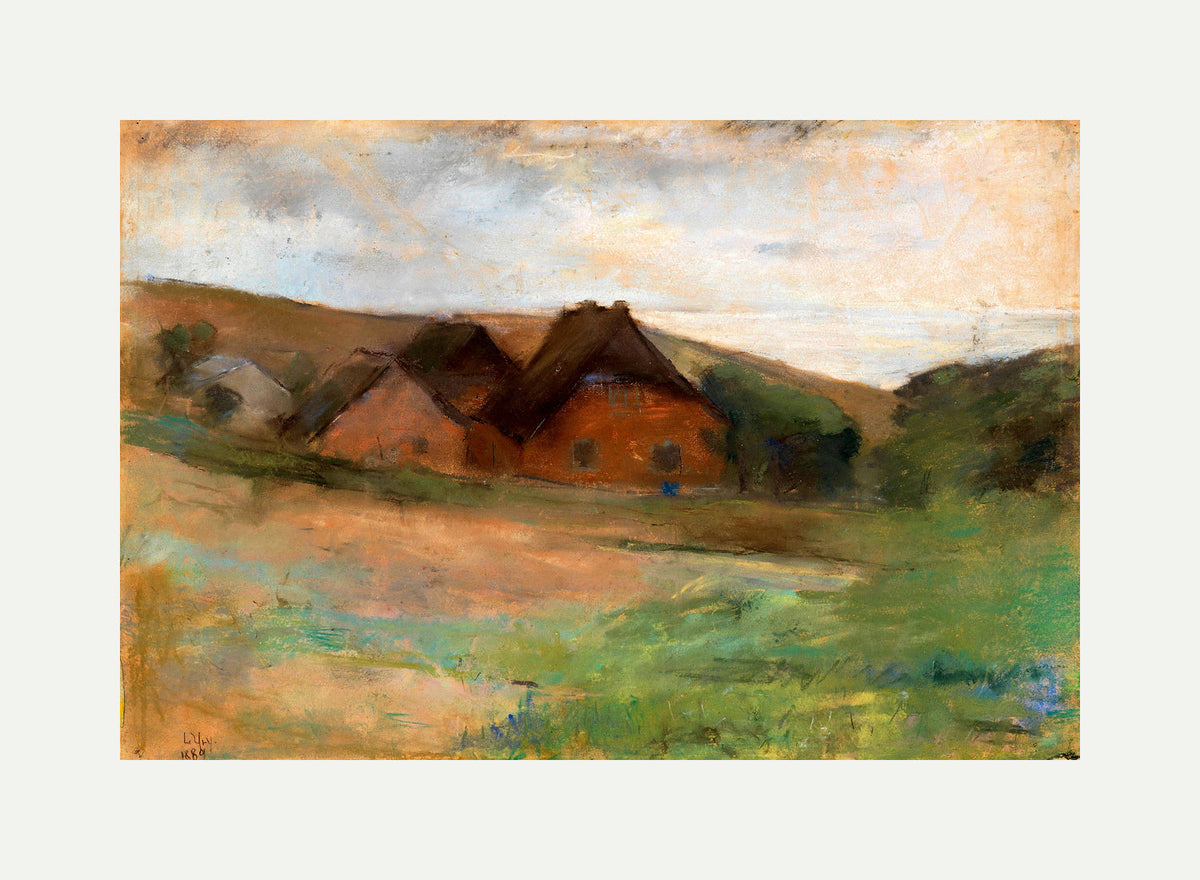 Meadow Landscape with Farmhouses (1889) by Lesser Ury — rolled canvas