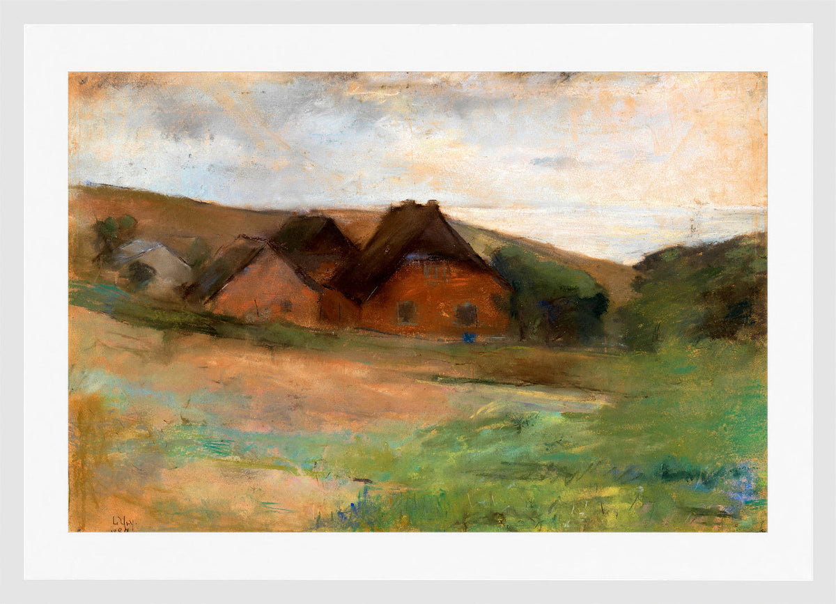 Meadow Landscape with Farmhouses (1889) by Lesser Ury — white frame