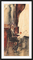 Newspaper Reader in a Café (1880) by Lesser Ury — black frame
