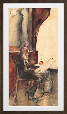 Newspaper Reader in a Café (1880) by Lesser Ury — brown frame