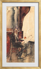 Newspaper Reader in a Café (1880) by Lesser Ury — gold frame