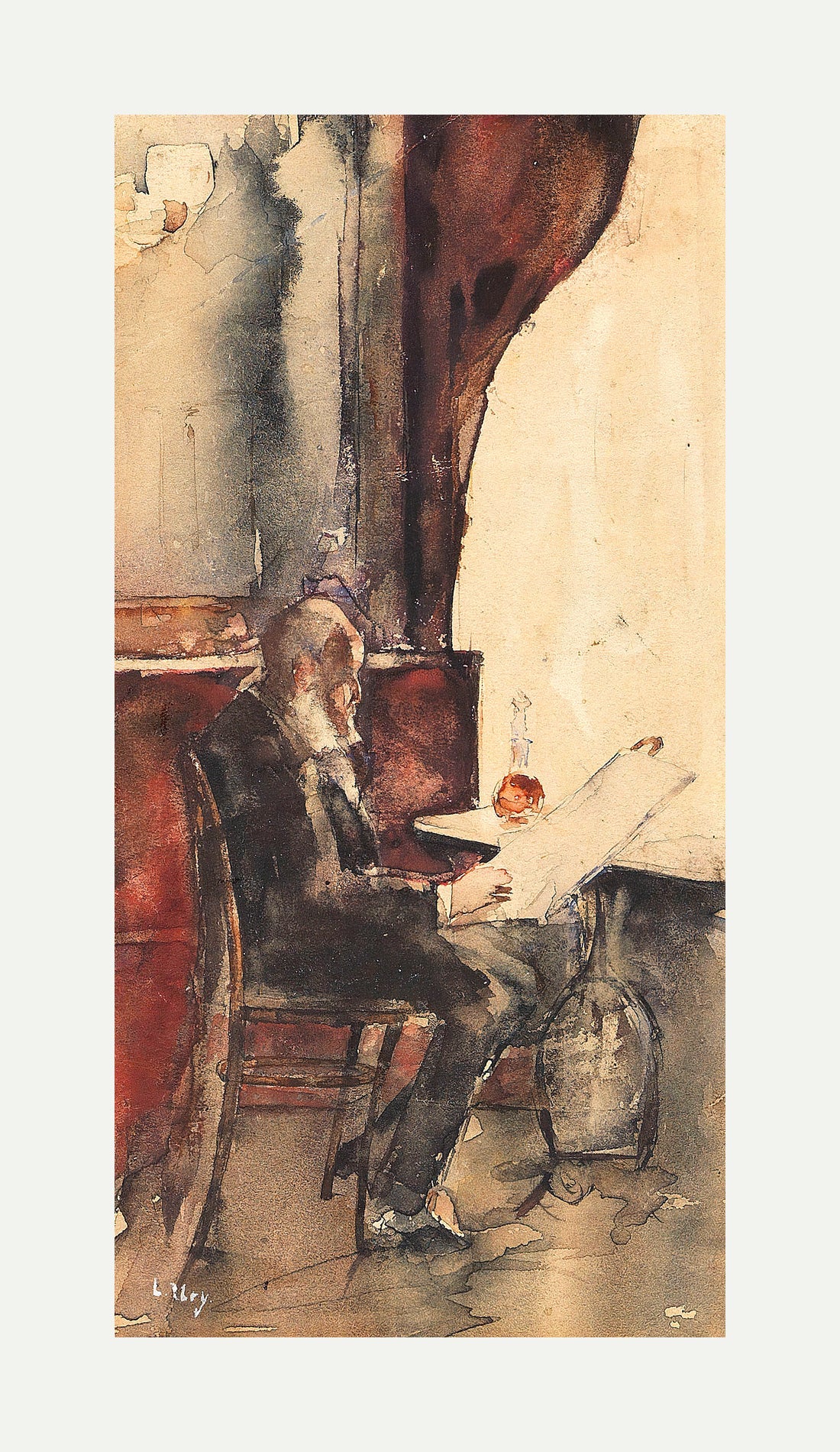 Newspaper Reader in a Café (1880) by Lesser Ury — rolled canvas