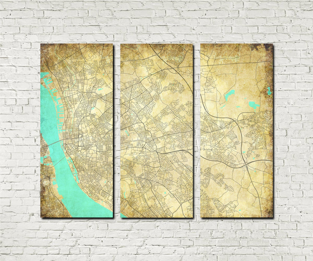 Liverpool City Canvas Street Map Prints 3 Panel Canvas Wall Map 