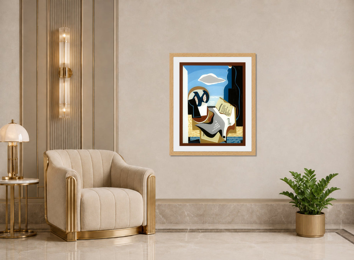Louis Marcoussis Print, Composition À L’oiseau displayed in an Art Deco interior