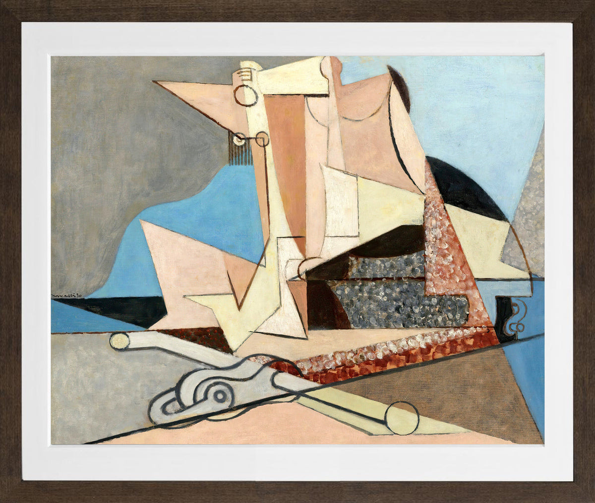 Louis Marcoussis Print, Figures Et Ancre Marine (1930) in a brown frame